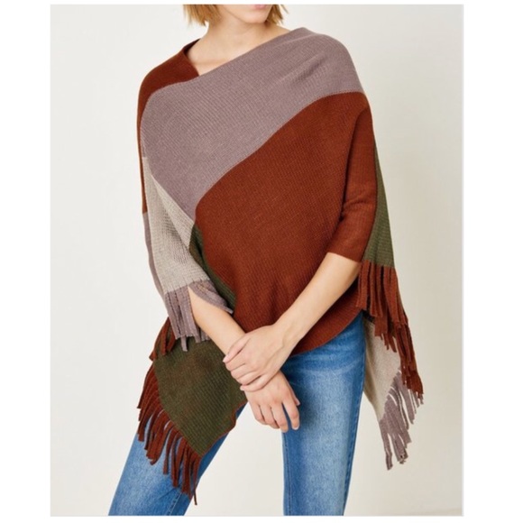 Sweaters - Autumn Spice Colorblock Tassel Knit Soft Poncho